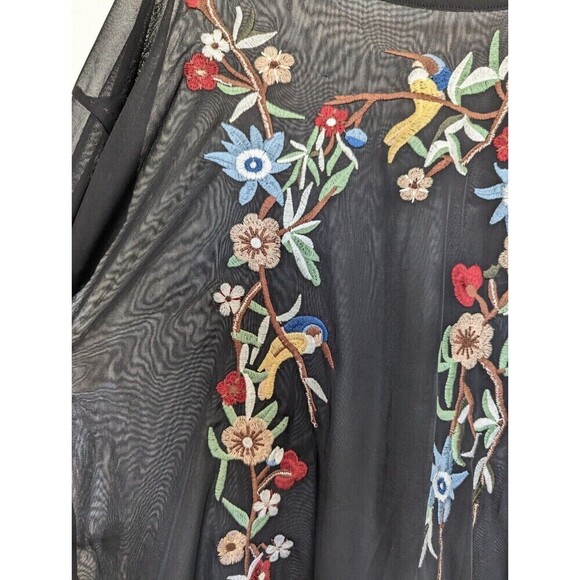 Miss Love Black Mesh Embroidered Bird Blouse Size Small - Picture 5 of 13